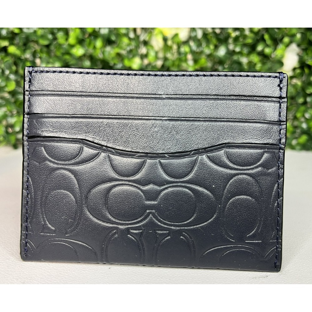 Coach Signature Embossed Logo Navy Credit Card Holder Wallet - PREOWNED